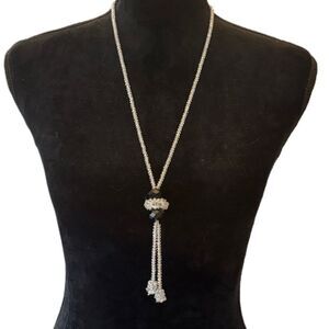 Vintage Austrian Crystal flapper necklace in white and black crystals.